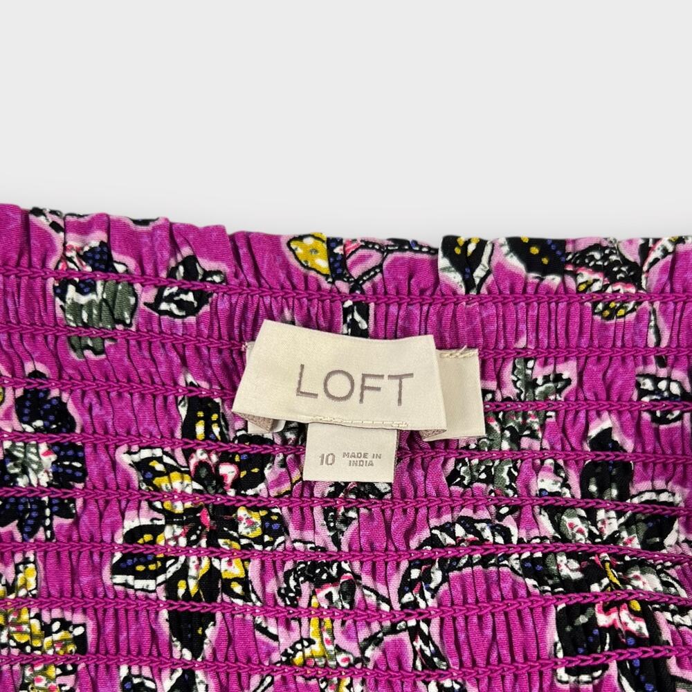 LOFT Hibiscus Ruffle Maxi Halter Dress Purple Clover Size 10 - Picture 4 of 7